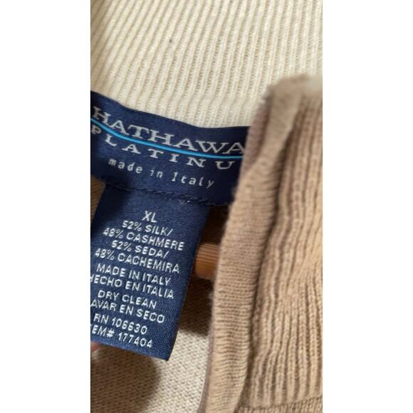 Luxury XL Hathaway Platinum Cashmere Silk Sweater 1/4 Zip Beige Made in Italy - Picture 2 of 3